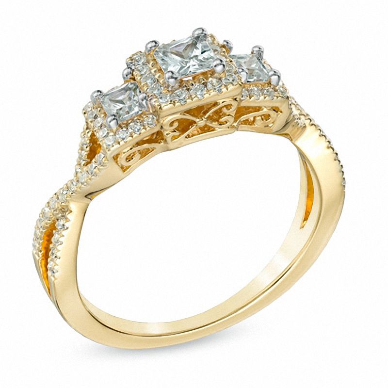 3/4 CT. T.W. Princess-Cut Diamond Past Present Future® Engagement Ring in 14K Gold