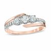 Thumbnail Image 1 of 1/2 CT. T.W. Diamond Three Stone Bypass Engagement Ring in 10K Two-Tone Gold