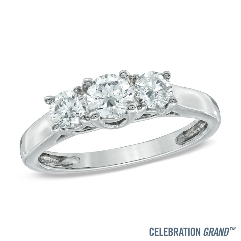 Celebration Ideal 1 CT. T.W. Diamond Three Stone Ring in 14K White Gold (I/I1)