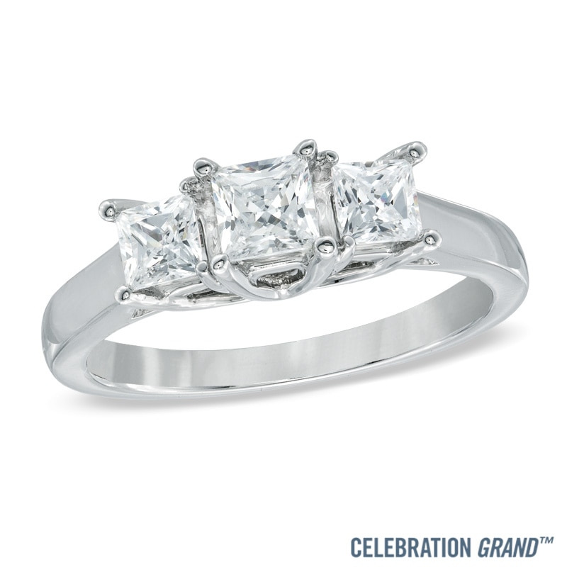 Celebration Ideal 1 CT. T.W. Princess-Cut Diamond Three Stone Engagement Ring in 14K White Gold (I/I1)