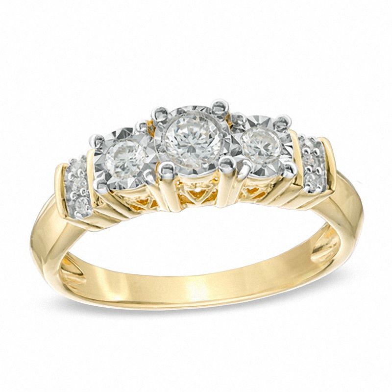 1/4 CT. T.W. Diamond Three Stone Collar Engagement Ring in 10K Gold