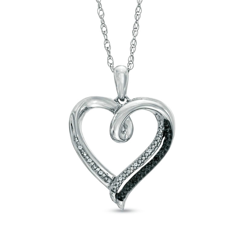 Enhanced Black and White Diamond Accent Heart Pendant in Sterling Silver