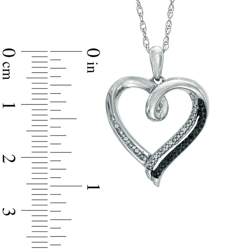 Enhanced Black and White Diamond Accent Heart Pendant in Sterling Silver