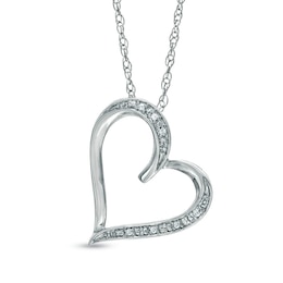 Diamond Accent Tilted Heart Pendant in Sterling Silver