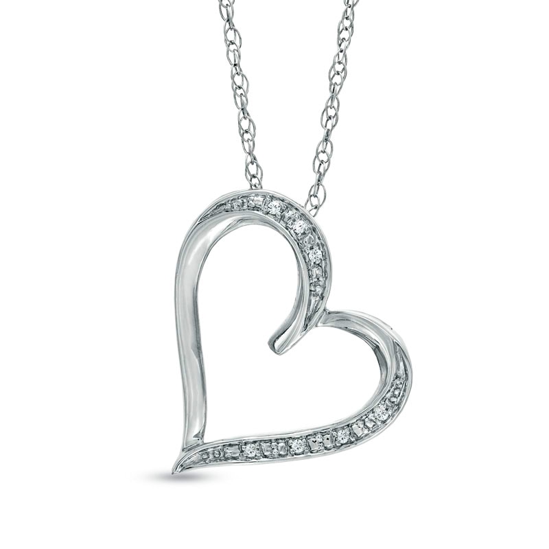 Main Image 1 of Diamond Accent Tilted Heart Pendant in Sterling Silver