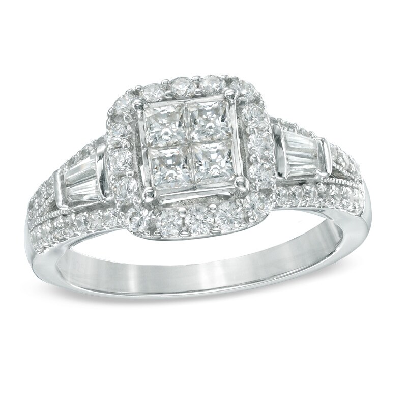 1 CT. T.W. Princess-Cut Quad Diamond Frame Engagement Ring in 14K White Gold