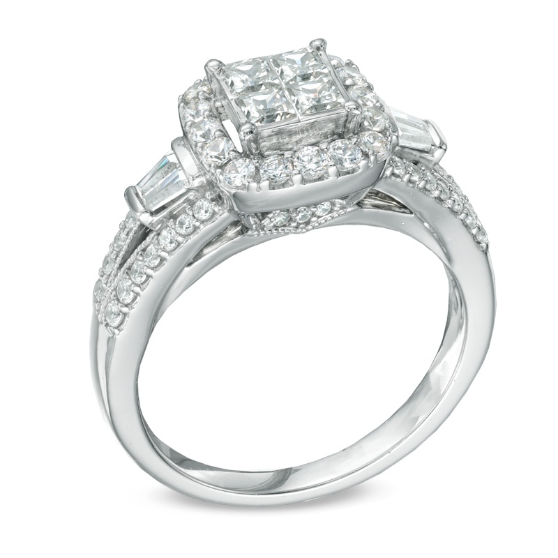 1 CT. T.W. Princess-Cut Quad Diamond Frame Engagement Ring in 14K White Gold