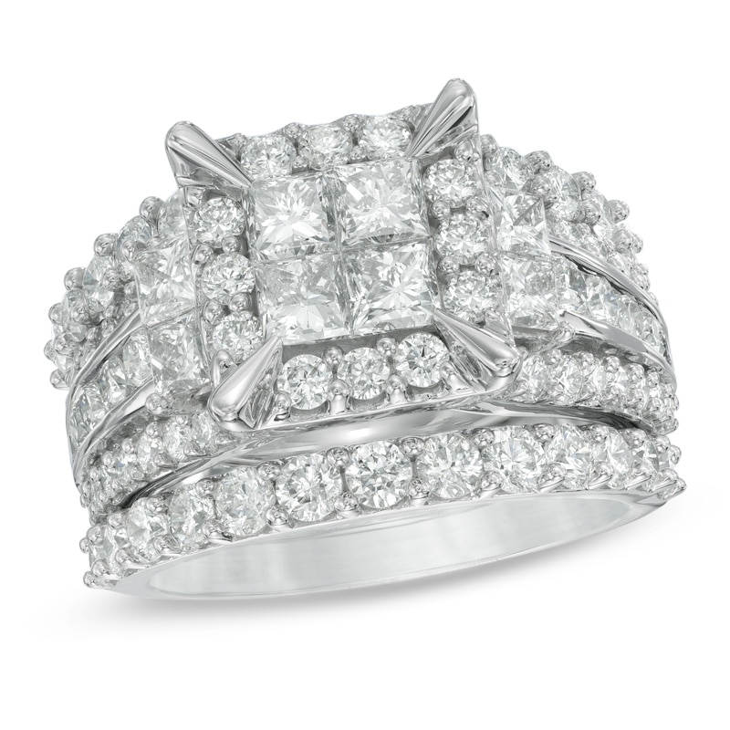 Main Image 1 of 4 CT. T.W. Quad Princess-Cut Diamond Frame Three Piece Bridal Set in 14K White Gold