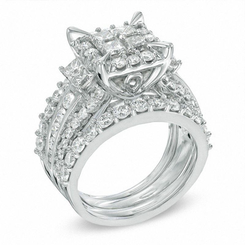 4 Ct Princess Diamond Engagement Ring Wedding Bridal Band Set White Gold SS 