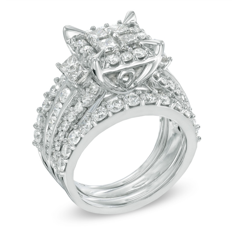 Main Image 2 of 4 CT. T.W. Quad Princess-Cut Diamond Frame Three Piece Bridal Set in 14K White Gold