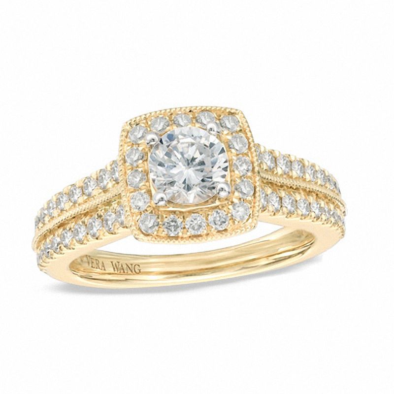 Vera Wang Love Collection 1 CT. T.W. Diamond Vintage-Style Double Row Engagement Ring in 14K Gold