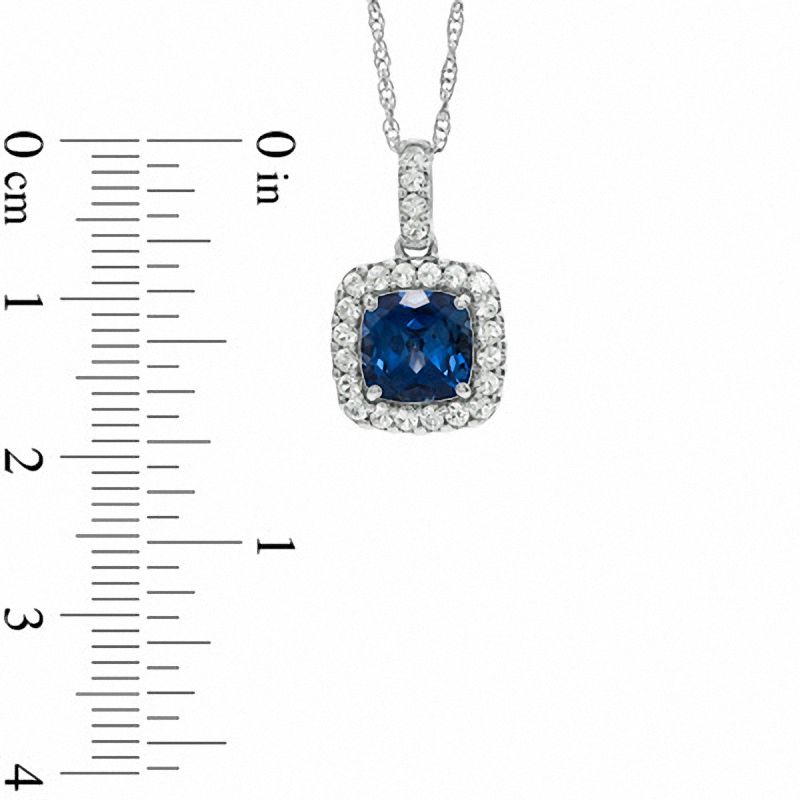 7.0mm Cushion-Cut Lab-Created Blue and White Sapphire Frame Pendant and Ring Set in Sterling Silver - Size 7