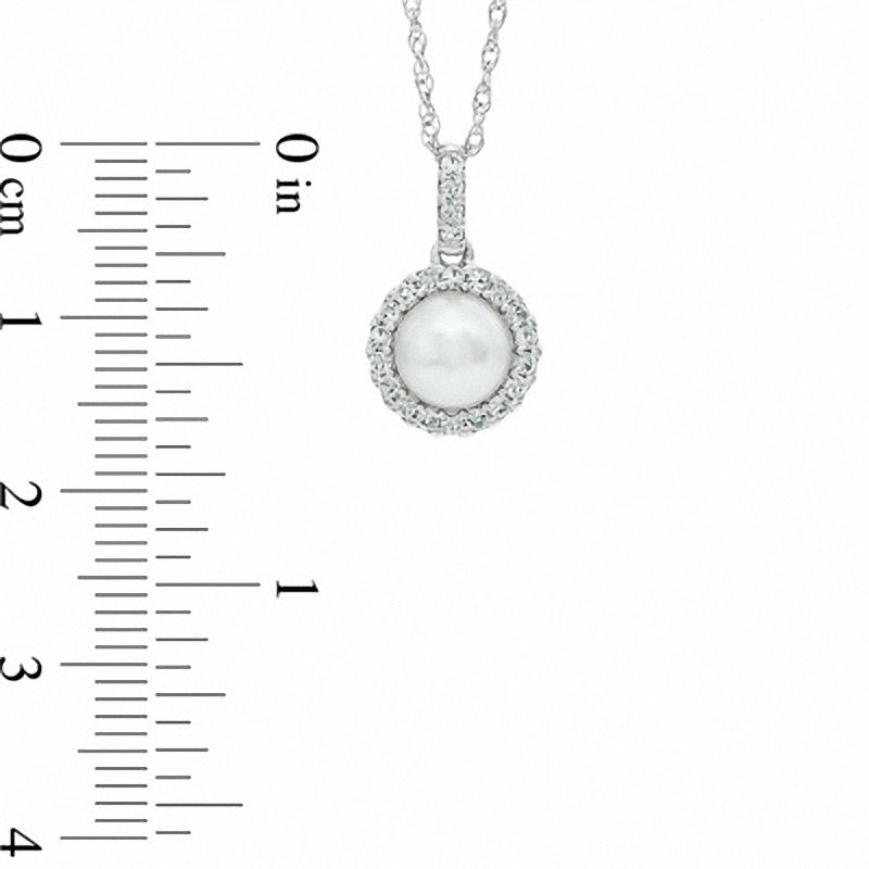 Main Image 3 of 6.5-7.0mm Freshwater Cultured Pearl and Lab-Created White Sapphire Pendant and Ring Set in Sterling Silver-Size 7