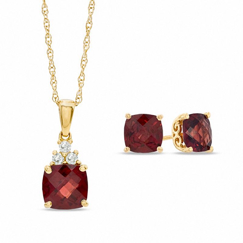 Cushion Cut Garnet And Lab Created White Shire Pendant Cushion Cut Garnet And Lab Created White Shire Pendant Earrings Set In Sterling