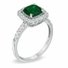Thumbnail Image 2 of 7.0mm Cushion-Cut Lab-Created Emerald and White Sapphire Frame Pendant and Ring Set in Sterling Silver - Size 7