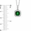 Thumbnail Image 3 of 7.0mm Cushion-Cut Lab-Created Emerald and White Sapphire Frame Pendant and Ring Set in Sterling Silver - Size 7
