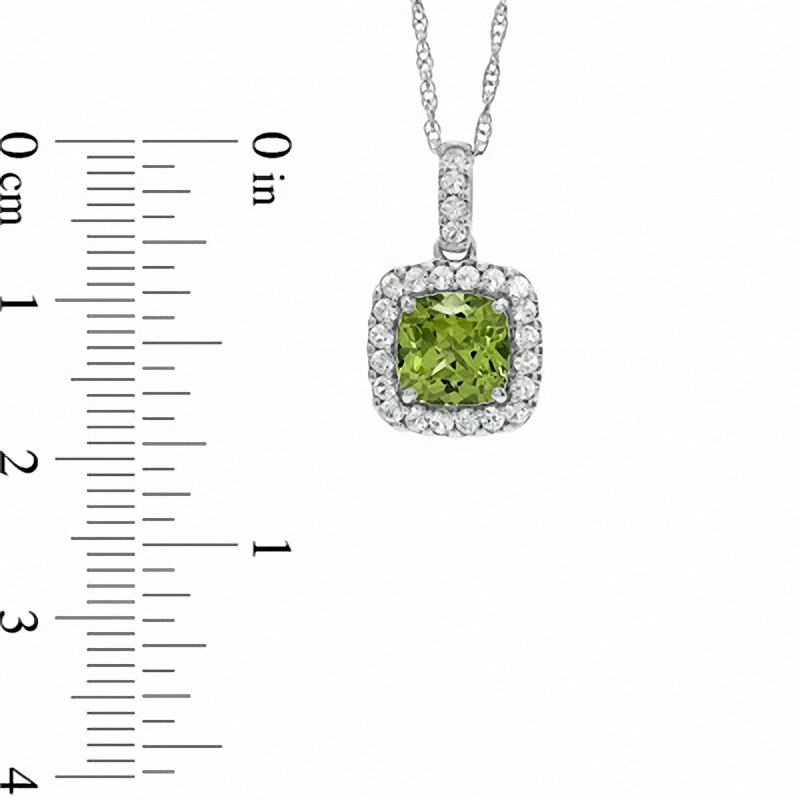 7.0mm Cushion-Cut Lab-Created Peridot and White Sapphire Frame Pendant and Ring Set in Sterling Silver - Size 7
