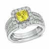 Thumbnail Image 0 of Cushion-Cut Yellow Sapphire and 1 CT. T.W. Diamond Bridal Set in 14K White Gold