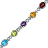 Thumbnail Image 1 of Oval Multi-Gemstone Vintage-Style Bracelet in Sterling Silver - 7.25"