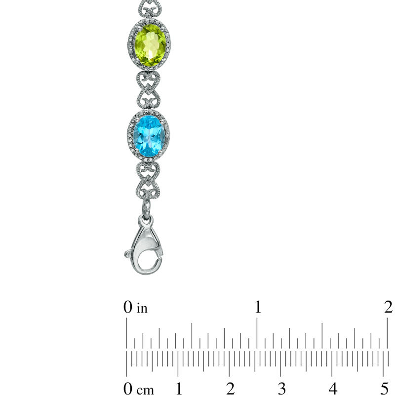 Main Image 2 of Oval Multi-Gemstone Vintage-Style Bracelet in Sterling Silver - 7.25"