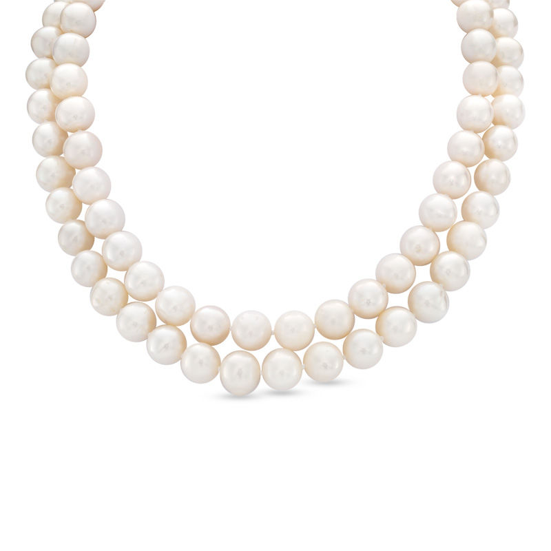 Main Image 1 of 10.5-11.5mm Freshwater Cultured Pearl Double Strand Necklace with Sterling Silver Clasp
