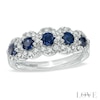 Vera Wang Love Collection Blue Sapphire and 3/8 CT. T.W. Diamond Five Stone Frame Ring in 14K White Gold