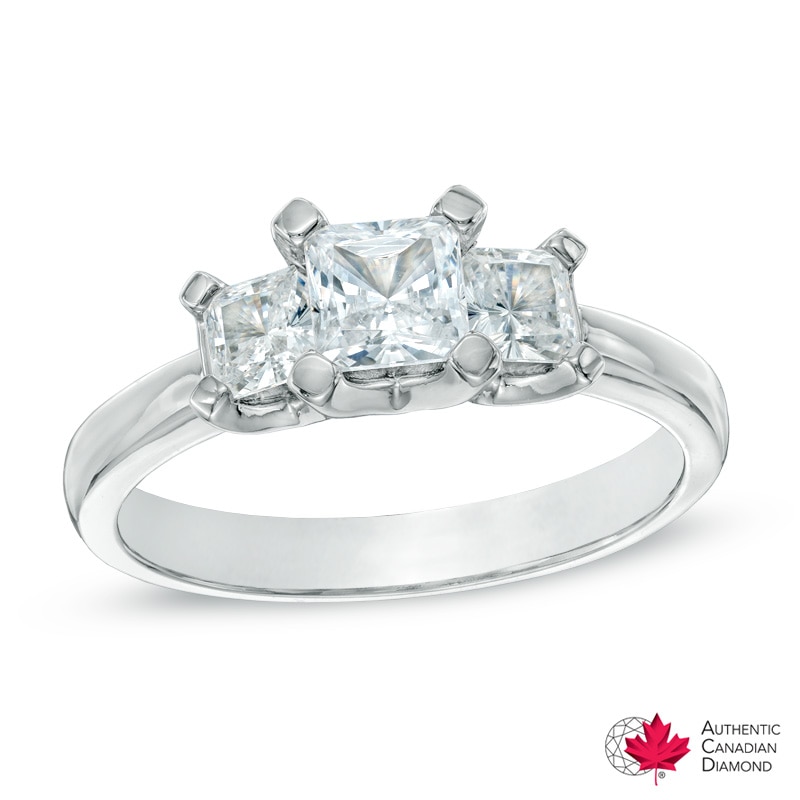 1 CT. T.W. Certified Canadian Princess-Cut Diamond Three Stone Ring in 14K White Gold (I/I2)