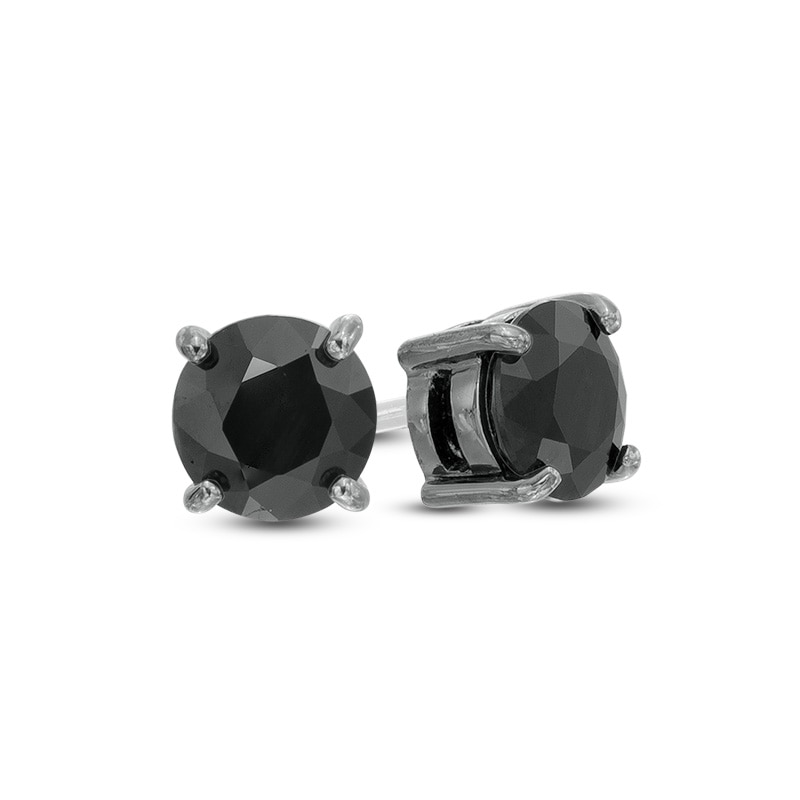 Men's 6.0mm Black Sapphire Solitaire Stud Earrings in Sterling Silver