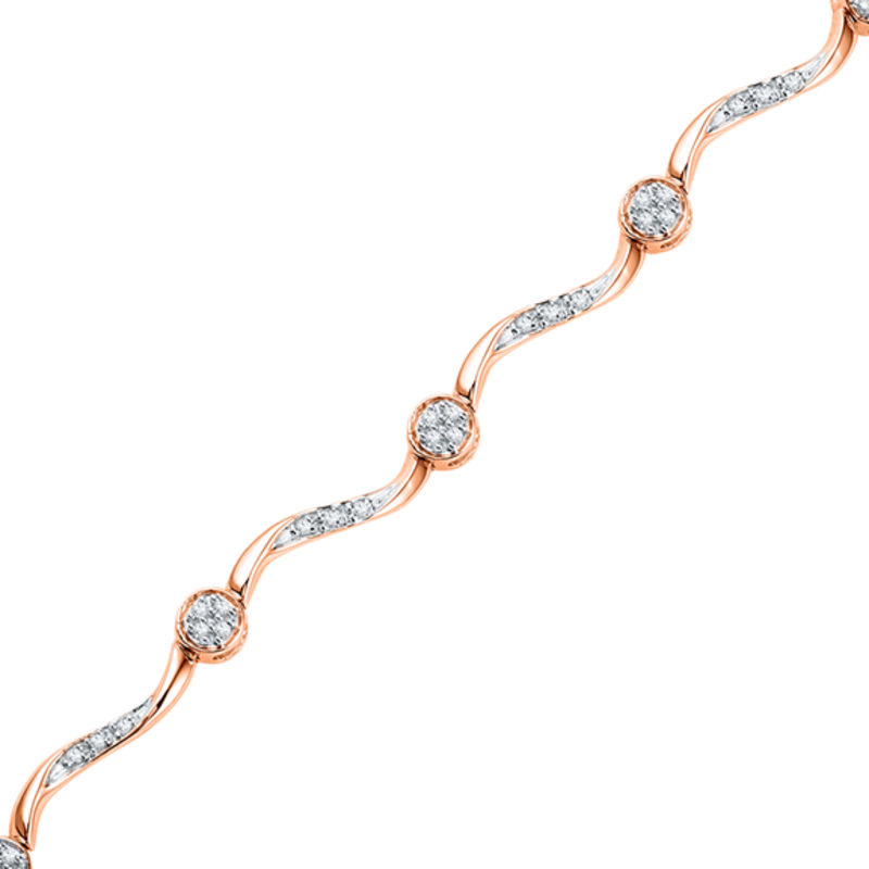 Main Image 1 of 1/4 CT. T.W. Diamond Cluster Station Bracelet in 10K Rose Gold