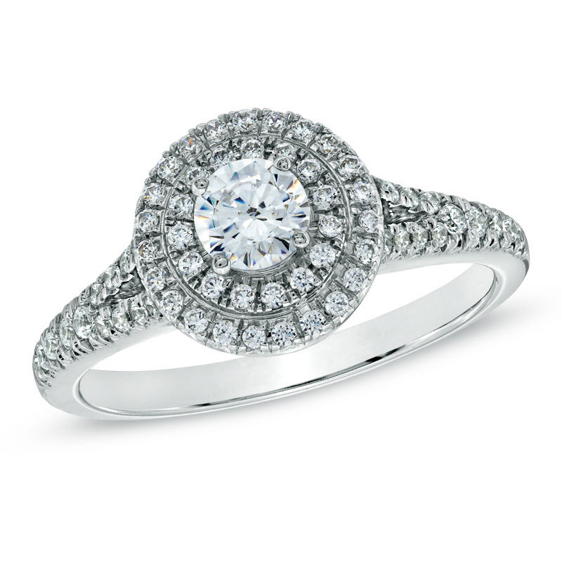 Celebration Ideal 3/4 CT. T.W. Diamond Frame Engagement Ring in 14K White Gold (I/I1)