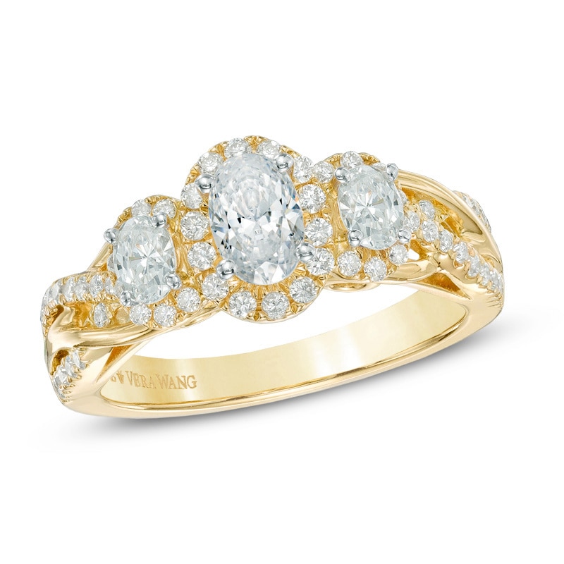Main Image 1 of Vera Wang Love Collection 1 CT. T.W. Oval Diamond Three Stone Engagement Ring in 14K Gold