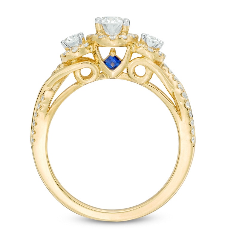 Main Image 3 of Vera Wang Love Collection 1 CT. T.W. Oval Diamond Three Stone Engagement Ring in 14K Gold