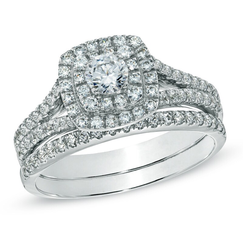Main Image 1 of Celebration Ideal 1 CT. T.W. Certified Diamond Frame Bridal Set in 14K White Gold (I/I1)