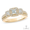 Thumbnail Image 0 of Vera Wang Love Collection 1 CT. T.W. Princess-Cut Diamond Three Stone Frame Engagement Ring in 14K Gold