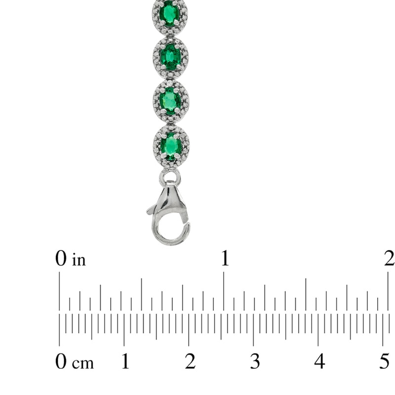 Main Image 3 of Oval Lab-Created Emerald and Diamond Accent Frame Bracelet in Sterling Silver - 7.5"