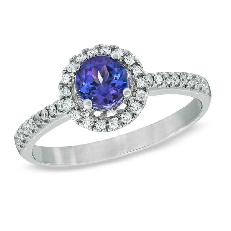 5.5mm Tanzanite and 1/5 CT. T.W. Diamond Ring in 14K White Gold