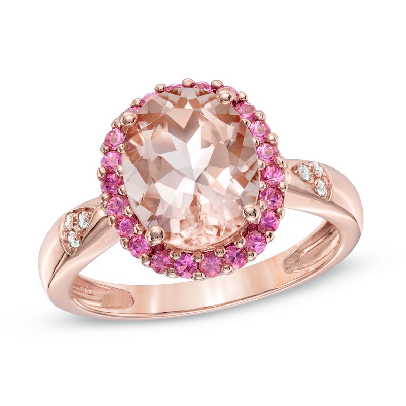 Oval Morganite, Pink Sapphire and Diamond Accent Ring in 14K Rose Gold