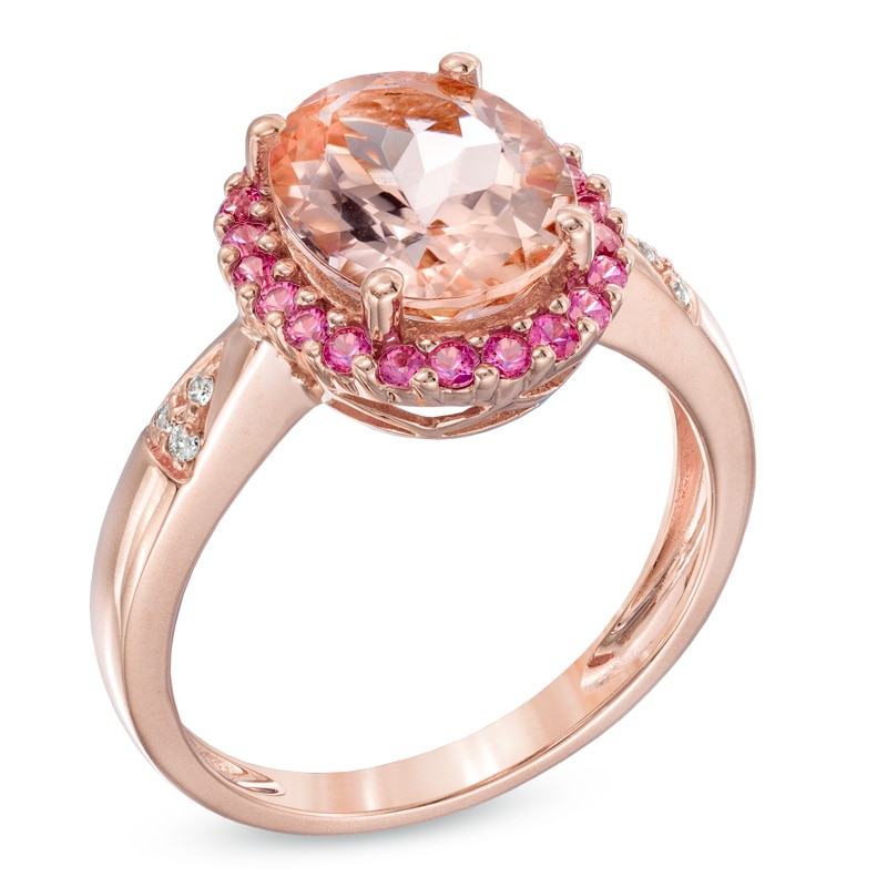 Oval Morganite, Pink Sapphire and Diamond Accent Ring in 14K Rose Gold