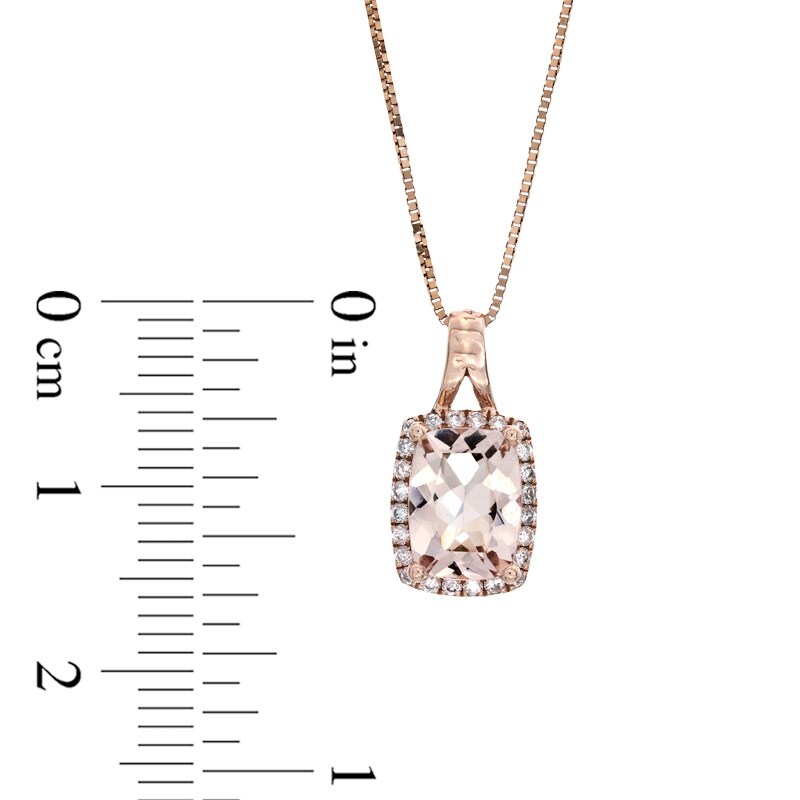 Main Image 2 of Cushion-Cut Morganite and 1/8 CT. T.W. Diamond Frame Pendant in 14K Rose Gold