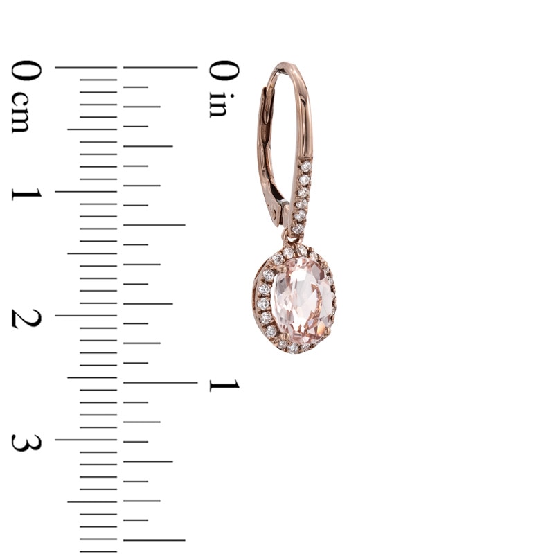 Oval Morganite and 1/6 CT. T.W. Diamond Frame Earrings in 14K Rose Gold