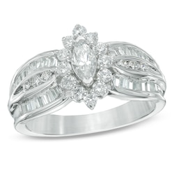 1 CT. T.W. Marquise Diamond Frame Engagement Ring in 10K White Gold