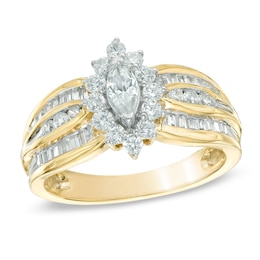 1 CT. T.W. Marquise Diamond Frame Engagement Ring in 10K Gold