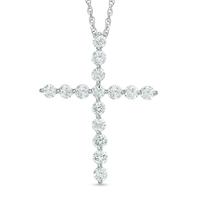 10kt White Gold 1ct TDW Diamond Cross Pendant Necklace h i I1 i2