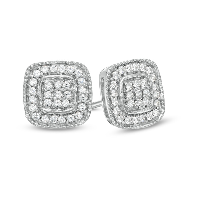 Main Image 1 of 1/5 CT. T.W. Diamond Cluster Cushion-Style Frame Stud Earrings in Sterling Silver