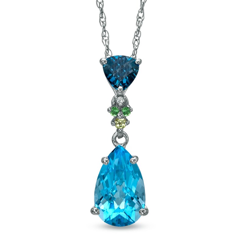 Main Image 1 of Blue Topaz and Lab-Created White Sapphire Pendant in Sterling Silver