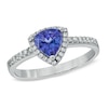 Thumbnail Image 1 of 6.0mm Trillion-Cut Tanzanite and 1/8 CT. T.W. Diamond Ring in 14K White Gold