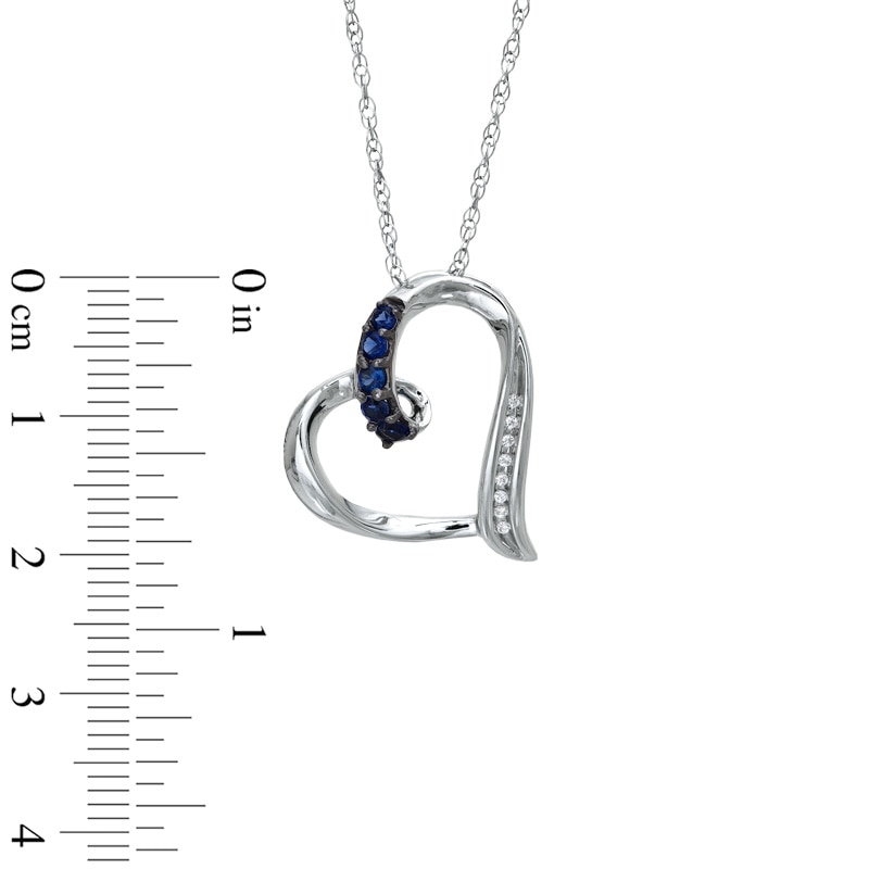 Main Image 2 of Lab-Created Blue Sapphire and Diamond Accent Looping Heart Pendant in Sterling Silver