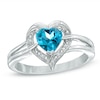 6.0mm Heart-Shaped Blue Topaz And Diamond Accent Ring In Sterling Silver