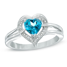 6.0mm Heart-Shaped Blue Topaz and Diamond Accent Ring in Sterling Silver
