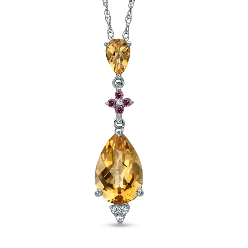 Main Image 1 of Pear-Shaped Citrine, Pink Tourmaline, and Lab-Created White Sapphire Pendant in Sterling Silver